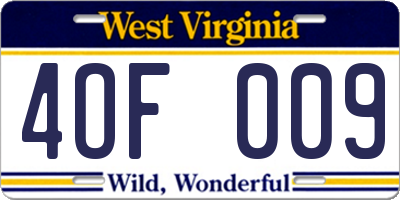 WV license plate 4OF009