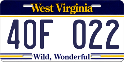 WV license plate 4OF022
