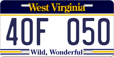 WV license plate 4OF050