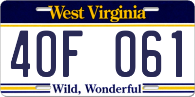 WV license plate 4OF061
