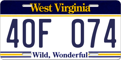 WV license plate 4OF074