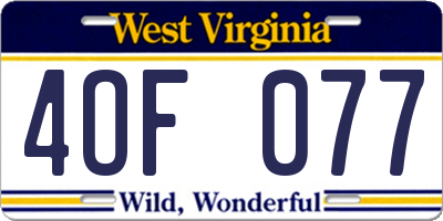 WV license plate 4OF077