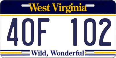 WV license plate 4OF102