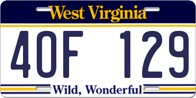 WV license plate 4OF129