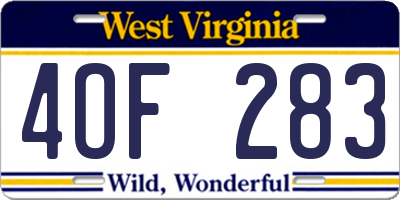 WV license plate 4OF283