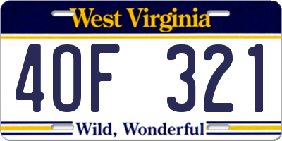 WV license plate 4OF321