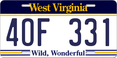WV license plate 4OF331