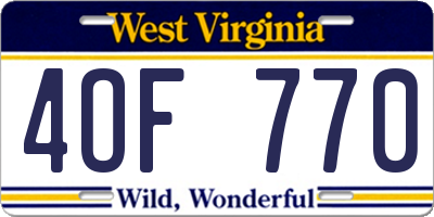 WV license plate 4OF770