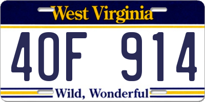 WV license plate 4OF914