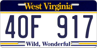 WV license plate 4OF917