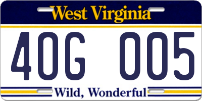 WV license plate 4OG005