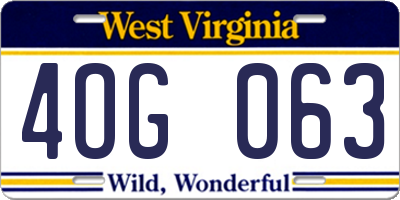 WV license plate 4OG063