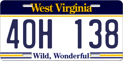 WV license plate 4OH138
