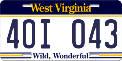 WV license plate 4OI043