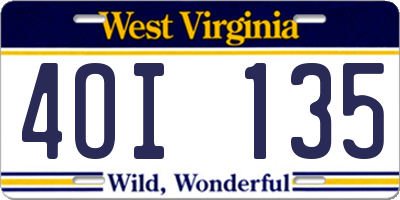 WV license plate 4OI135