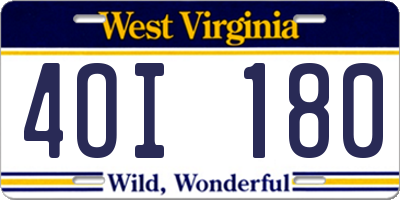 WV license plate 4OI180