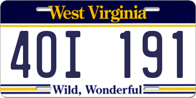 WV license plate 4OI191