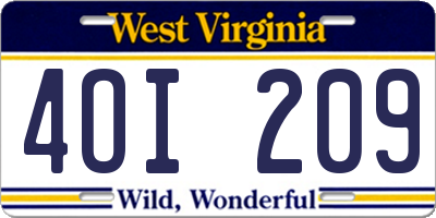 WV license plate 4OI209