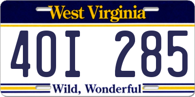 WV license plate 4OI285