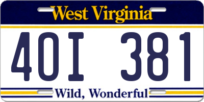 WV license plate 4OI381