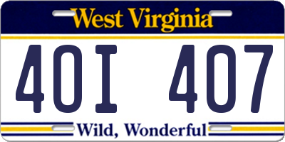 WV license plate 4OI407