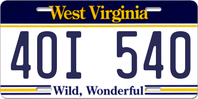 WV license plate 4OI540