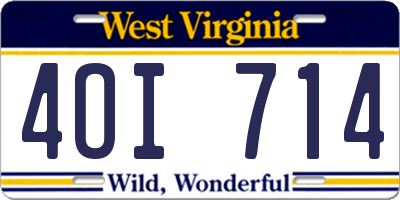 WV license plate 4OI714