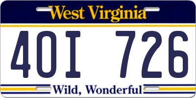 WV license plate 4OI726
