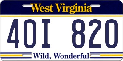 WV license plate 4OI820