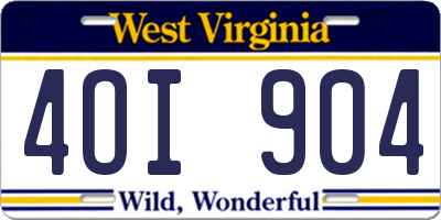 WV license plate 4OI904
