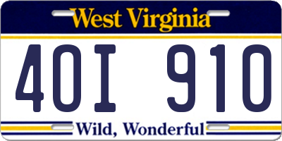 WV license plate 4OI910
