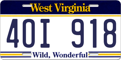 WV license plate 4OI918
