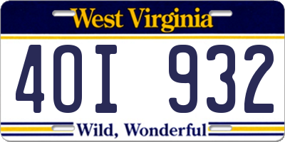WV license plate 4OI932