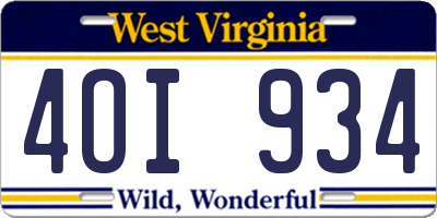 WV license plate 4OI934