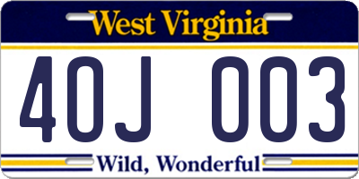 WV license plate 4OJ003