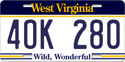 WV license plate 4OK280