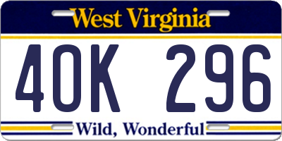 WV license plate 4OK296