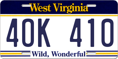 WV license plate 4OK410