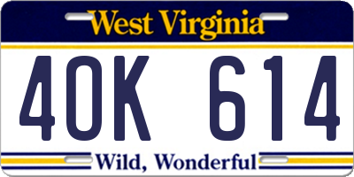 WV license plate 4OK614
