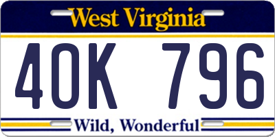 WV license plate 4OK796