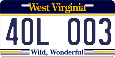 WV license plate 4OL003