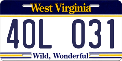 WV license plate 4OL031