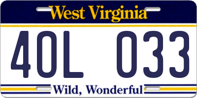 WV license plate 4OL033