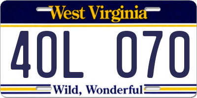 WV license plate 4OL070