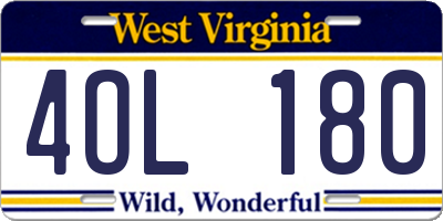 WV license plate 4OL180