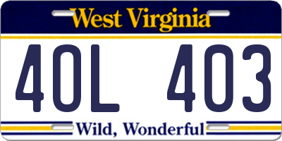 WV license plate 4OL403