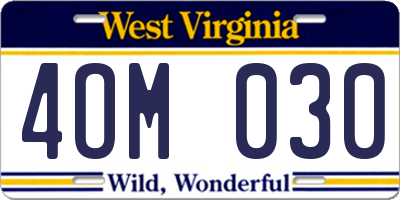 WV license plate 4OM030
