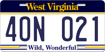 WV license plate 4ON021