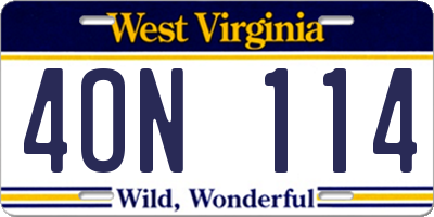 WV license plate 4ON114