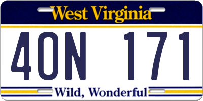 WV license plate 4ON171